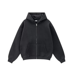 Kanye West-Inspired Heavyweight Fleece Zip-Up Hoodie – Black