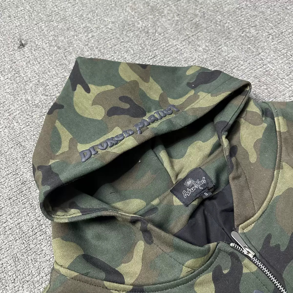 Broken Planet Camouflage Puff Print Zip Hoodie