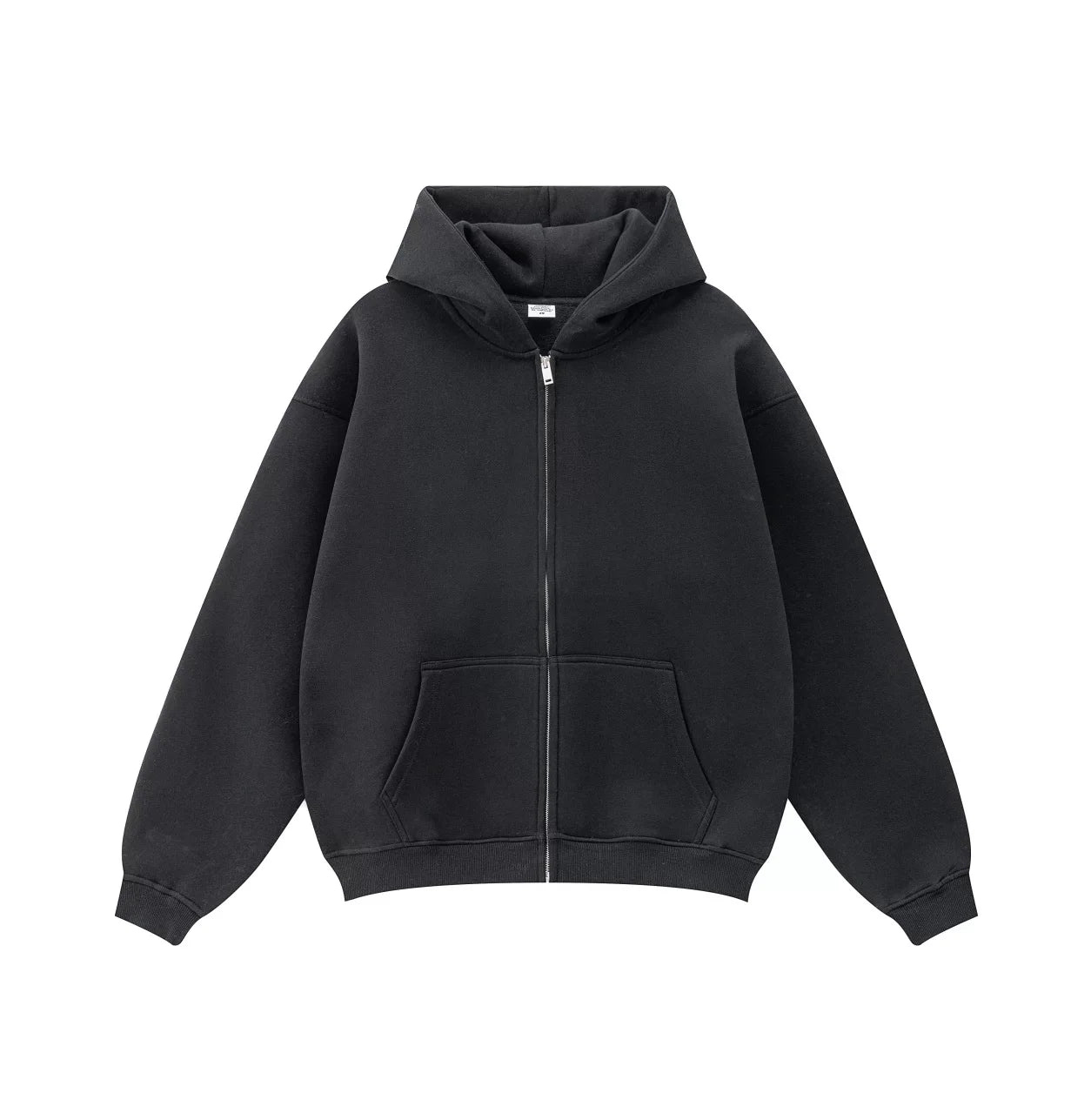 Kanye West-Inspired Heavyweight Fleece Zip-Up Hoodie – Black